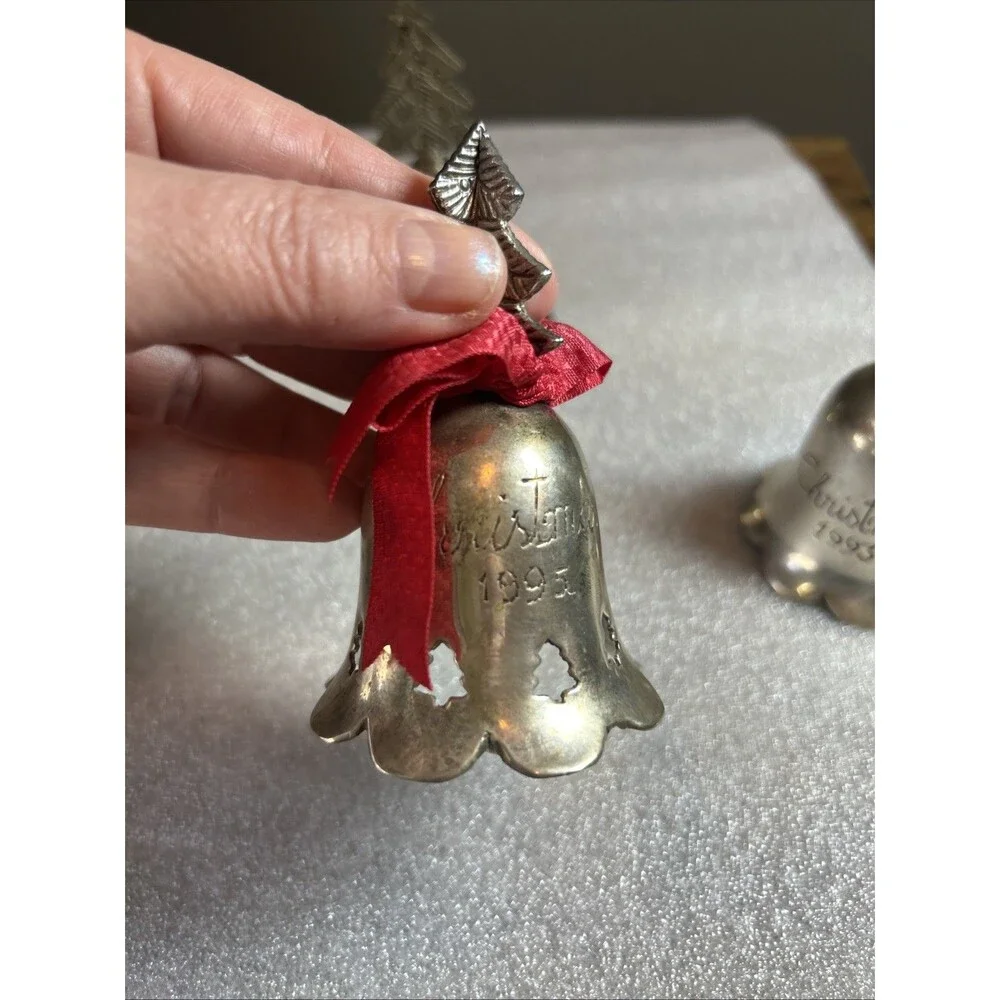Vintage 90s Silverplated Christmas Bells Set 1990 1993 1995 Holiday